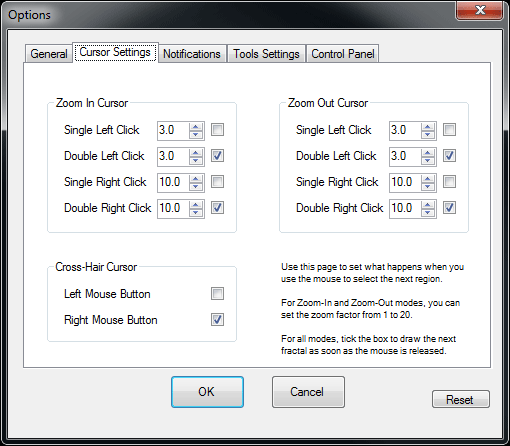 The Cursor Settings tab